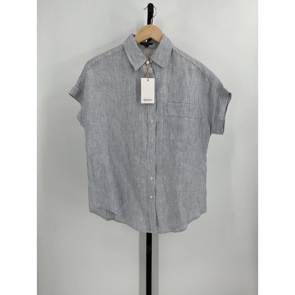Quince Linen Camp Shirt Blue/white Stripe XS